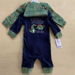 NWT Carters Baby Boy 2-Pack Coverall & Hat Set